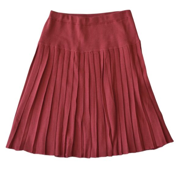 Vintage Deadstock Pink Knit Pleated Midi Skirt Size Large – 80s Preppy Mod Style - Picture 1 of 5